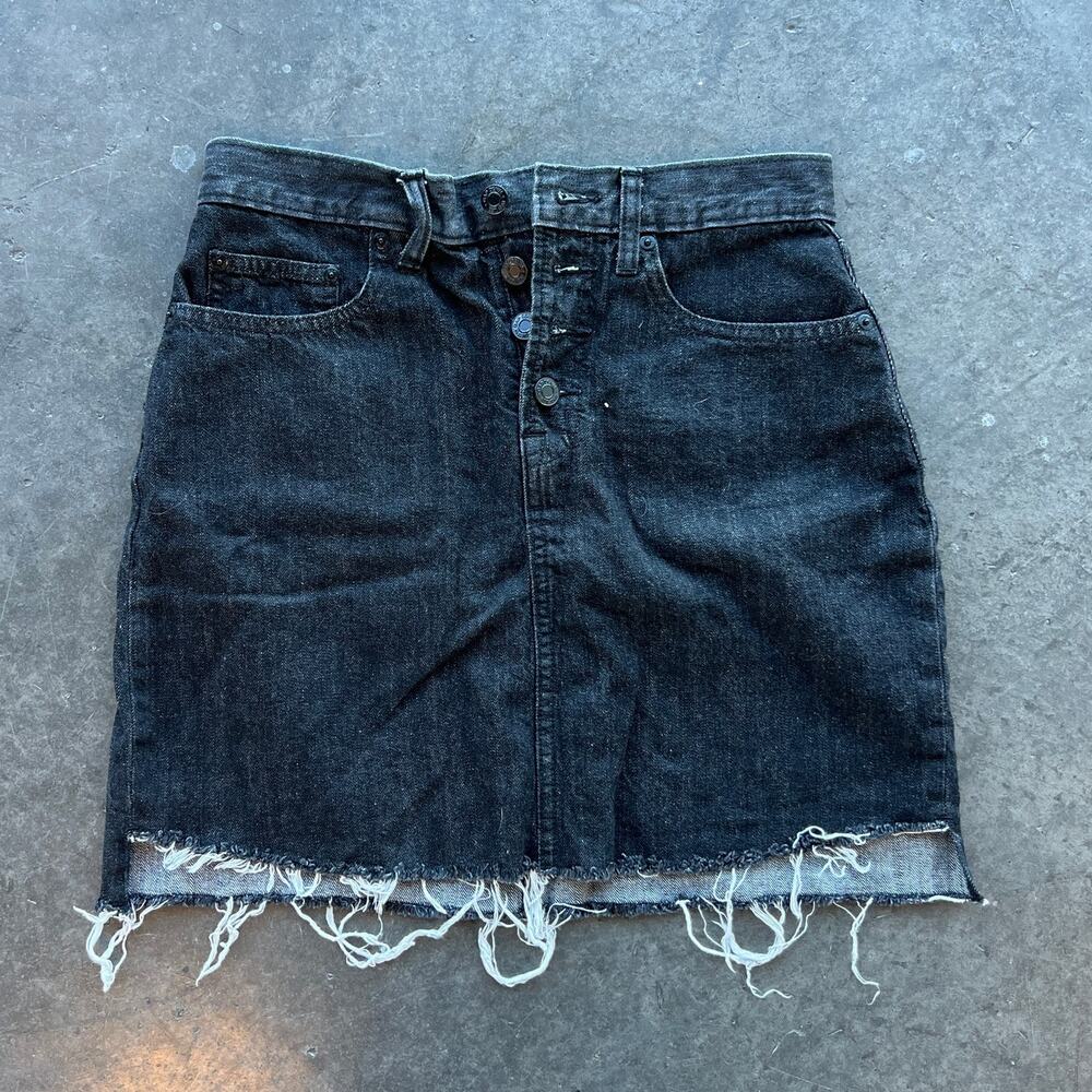 Vintage Y2k Black Gap Denim Jean Frayed Short Mini Skirt Women's 27